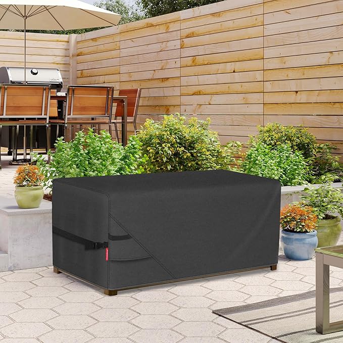 Porch Shield Patio Deck Box Storage Cover - 600D Outdoor Waterproof Cover for 100-134 Gallon Box Tear Resistant Rectangular Fire Pit Table Covers 56 x 26 x26 inch Black