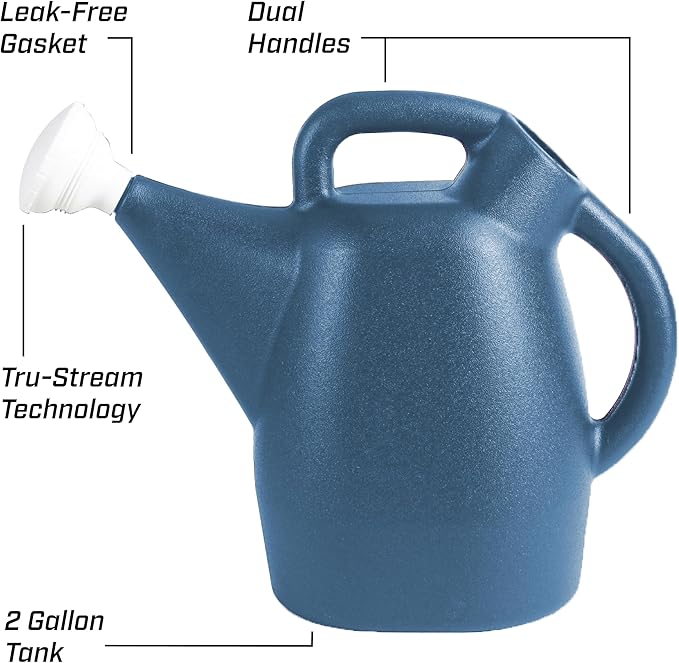 Chapin 48010 Watering Can, 2 Gallon, Indoor and Outdoor Plants, Lawn, Garden, Removable Nozzle, Drip-Free Sprinkler Head, Recycled Plastic, Blue