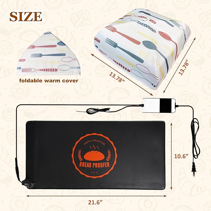 Bunmery Bread Proofing Mat, Sourdough Warming Heating Mat, Sourdough Starter Warmer with Thermostat Temperature Control & Warm Cover, Bread Dough Proofer Heating Pad for Home Kitchen(10.6" x 21.6")