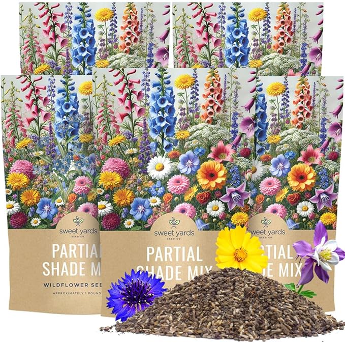 Bulk Wildflower Seeds Partial Shade Mix - 5 Pounds - Over 600,000 Open Pollinated Annual and Perennial Seeds