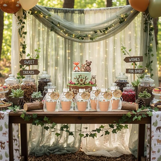 Ctosree 50 Sets Woodland Baby Shower Favors for Guests Baby Is Blooming Themed Seed Packets Include Self Adhesive Seed Packets Flowerpot Thank You Tags Organza Bags for Woodland Animal Party Favors