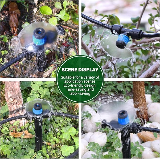 Kalolary 30Pcs Push-to-Fit Drip Irrigation Emitters for 1/4" Tubing, Adjustable 360 Degree Vortex Drip Emitters Irrigation Dripper Sprinklers with 6PCS End Plugs for Garden Irrigation System(Blue)