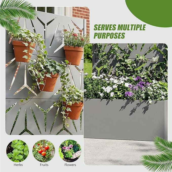 Casaphoria Metal Raised Garden Bed with Trellis, 59"x30"x12" Planter Box for Climbing Plants, Vegetables & Vines, Features Drainage Holes and Privacy Screen, Grey-Star