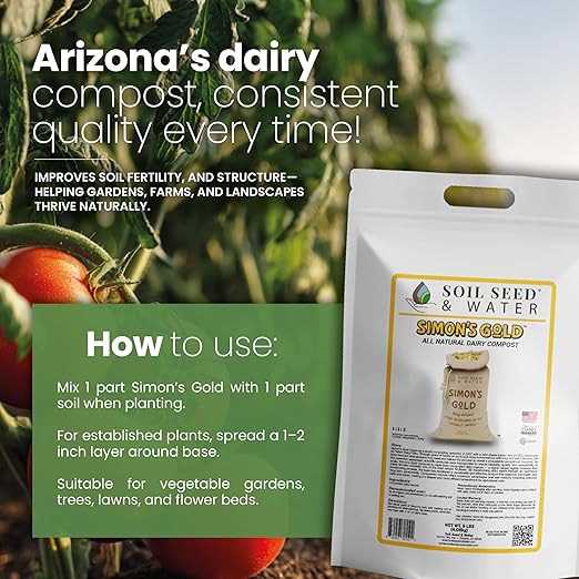 Soil Seed & Water Simon’s Gold Organic Dairy Compost – Rich, Aged Compost for Garden Beds, Raised Beds & Soil Enrichment
