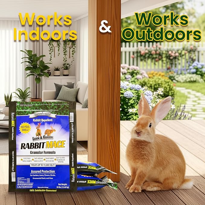 Nature's MACE Rabbit MACE Granules, Rabbit Repellent for Gardens, Lawns, Farms & Landscapes, Treats 57,000 sq ft, Granular Deterrent, 90 Pounds, All-Season Use, Safe for Pets, Children, and Plants
