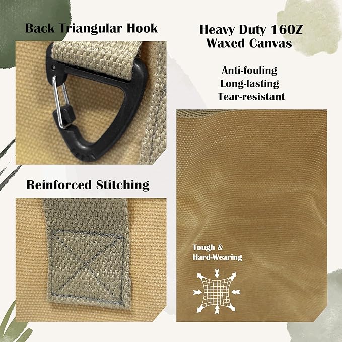 Waxed Canvas Utility Tote Bag, Large Capacity Multi-Pocket Garden Tool Bag, Heavy Duty Waterproof Work Tote for Camping, Gardening, Organizer Storage Bag for Men Women (Khaki)