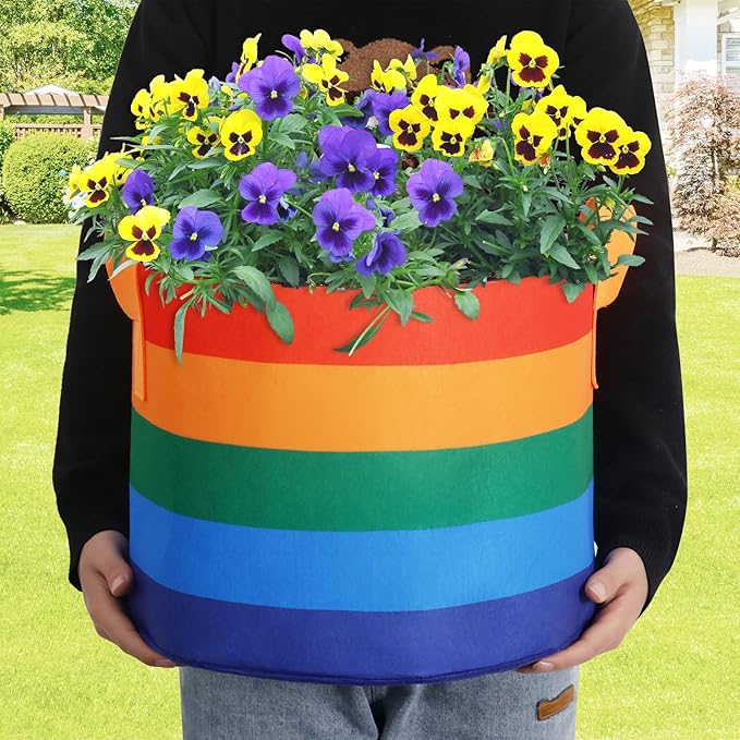 6 Pack 5 Gallon Grow Bags, Heavy Duty Thickened Colorful Nonwoven Plant Fabric Pots with Handles, Five-Color Tone Garden Plant Bags for Fruits Vegetables Flowers Herb