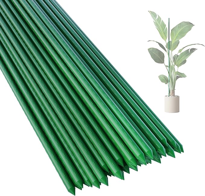 PROWORX 24 Inch 2 Ft Plant Support Garden Stakes 25 PCS, Sturdy Steel Plastic Coated Sticks for Outdoor Growing Climbing, Tomato, Trees, Cucumber, Beans