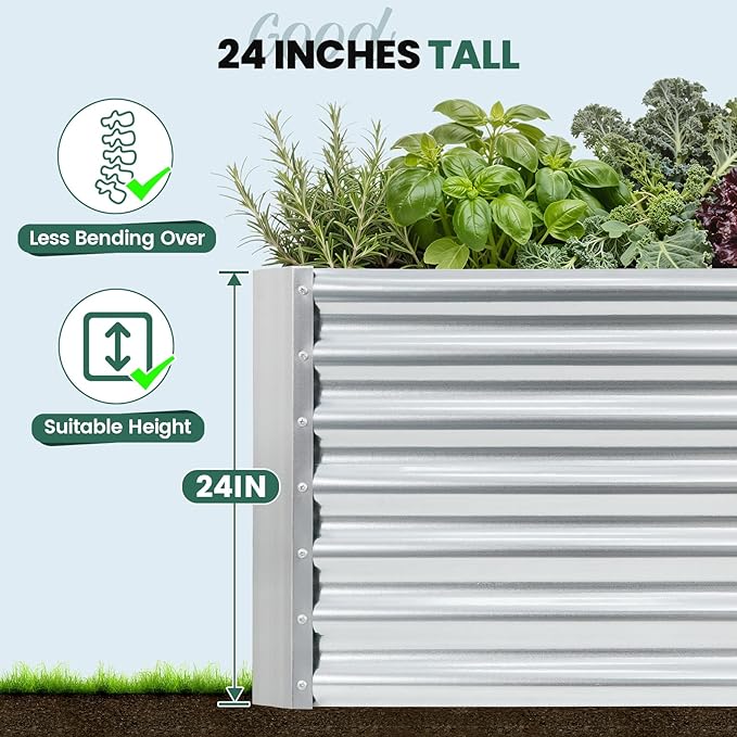 G GOOD GAIN 6x3x2 ft Galvanized Raised Garden Bed Kit, Large Metal Planter Box Outdoor for Vegetables, Flowers, Herbs, 24" Tall 269 Gallon Capacity Deep Root Design, Silver