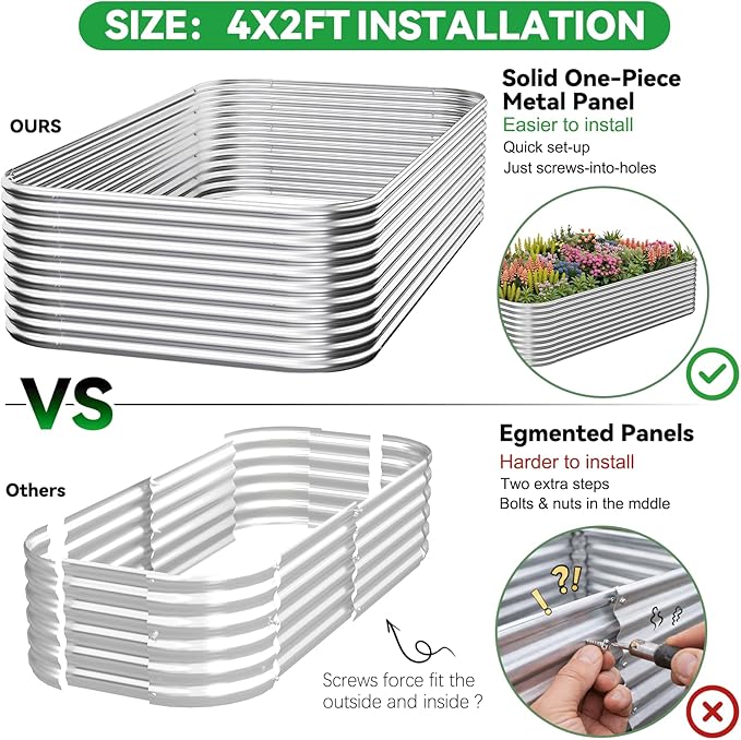 3 Pack Tall Corrugated Galvanized Steel Raised Garden Bed Outdoor, Metal Above Ground Garden Bed for Vegetables and Flowers, Raised Beds for Gardening-4x2FTx17inch