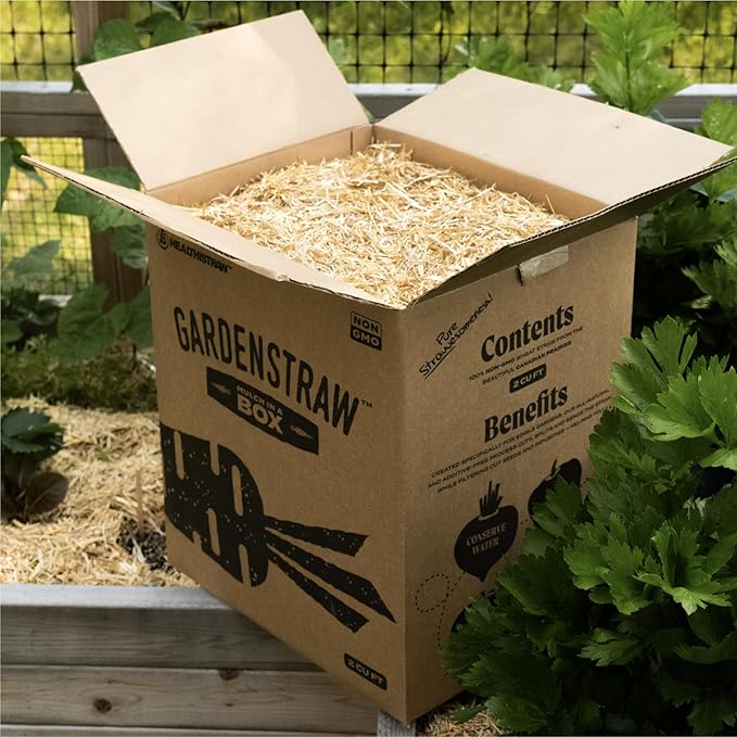 GardenStraw Mulch Box, 2 cu ft (10 lb) – All-Natural, Sustainable Wheat Straw for Gardens, Lawn Seeding – Water-Conserving – Cleaned, Zero Plastic Package