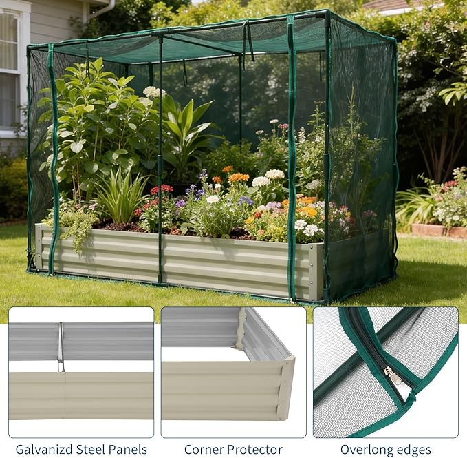 Galvanized Raised Garden Bed with Cover and Shade Cloth Kit, Open Base Design, Outdoor Metal Planter Box for Growing Vegetables Vegetables, 6 x 3 x 1 ft