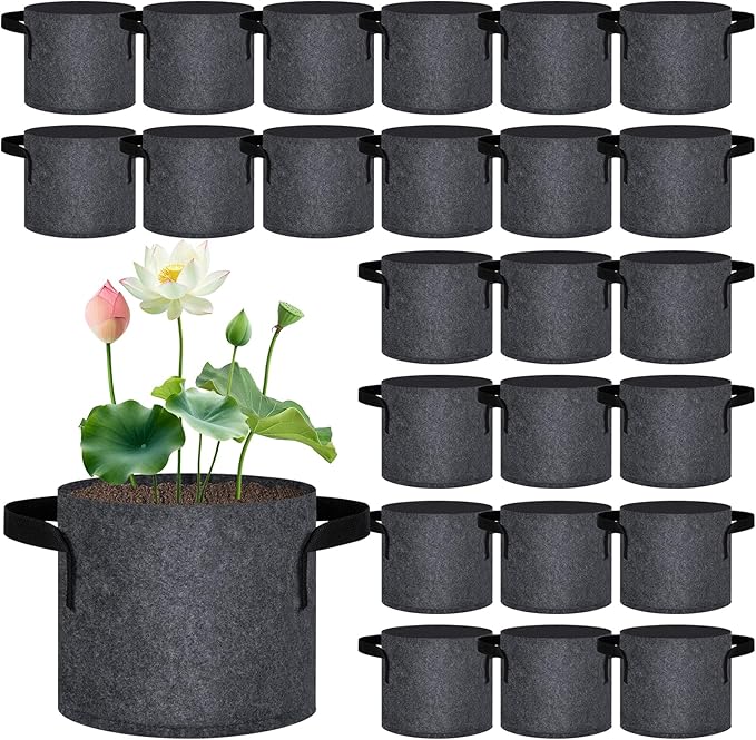24 Pack 1 Gallon Aquatic Plant Pots, Reusable Fabric Aquatic Plant Baskets, Breathable Pond Plant Grow Bags with Handles for Water Lily, Lotus, Bog Plants, Aquatic Flowers
