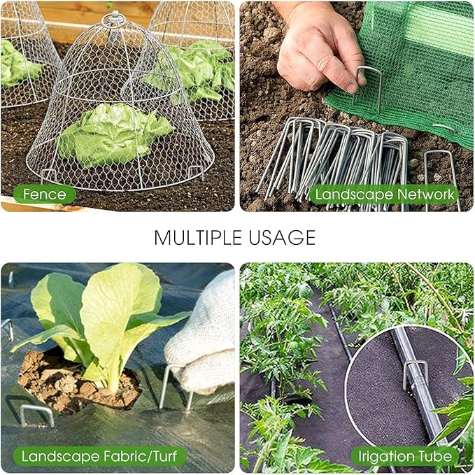 12 Inch Galvanized Garden Landscape Staples Stakes, 25 50 100 PCS Anti-Rust Garden Staples Tent Ground Stakes U-Shaped Landscape Pins for Secure Lawn Fabric, Decoration (100, 12 Inch)