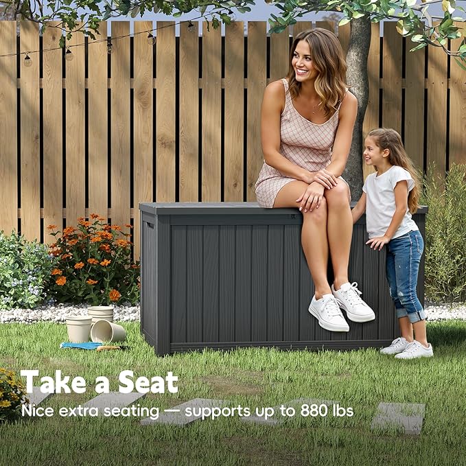 Outdoor Storage Box, Waterproof Deck Box, Outdoor Patio Storage Bin, Weatherproof (Black, 200 Gallon)