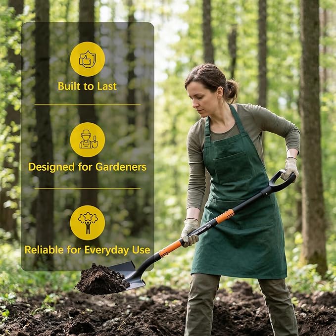 Shovel, Shovels for Digging, 47 Inch Detachable D-Handle with Anti-Slip Design, Heavy Duty Shovels for Gardening Digging