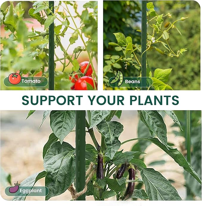 PROWORX 24 Inch 2 Ft Plant Support Garden Stakes 25 PCS, Sturdy Steel Plastic Coated Sticks for Outdoor Growing Climbing, Tomato, Trees, Cucumber, Beans