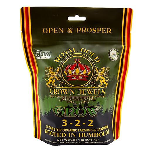 Royal Gold Crown Jewels Organic Grow 3-2-2 Dry Soluble Fertilizer, 1 lb - Best for Improving Soil Before Planting, Encouraging Vigorous Growth and Plant Feeding
