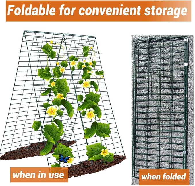Metal Cucumber Trellis Foldable,Garden Trellis for Climbing Outdoor Plants,Tomato Plant Support,Green Bean Trellis,Vegetable Trellis,Zucchini Trellis,Plant Holders for Outside (1 Pack)