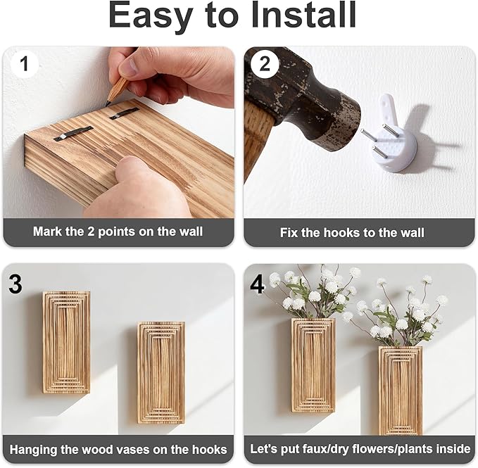 Wooden Wall Planter Vase Set of 2,2 Pack Hanging Planter for Indoor Fake Plants Modern Boho Farmhouse Wall Art Decor for Home Indoor Kitchen Modern Farmhouse Bathroom Living Room Dining Room