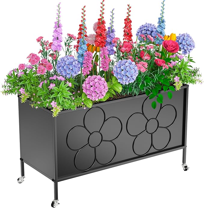 Metal Raised Garden Bed with Fabric Iiner for Plants Vegetables Flower Planter Box for Backyard Patio Outdoor 36.61x15.75x21.85in(Black)