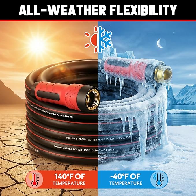 Garden Hose 100ft x 5/8", NON-EXPANDABLE Heavy Duty Premium Flexible Water Hose, No Kink, Leakproof, Lightweight Hybrid Hose with Male to Female Fittings for Household&Backyard