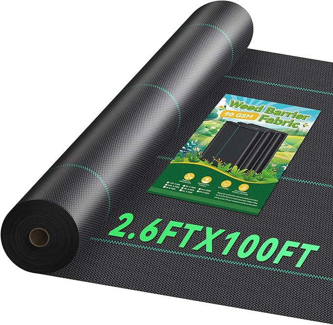 2.6ftx100ft Weed Barrier Landscape Fabric Heavy Duty 3.2oz, Woven Geotextile Weed Blocker Landscaping Fabric, Ground Cover Weed Control Mat, Commercial Weed Cloth Garden Bed Liner