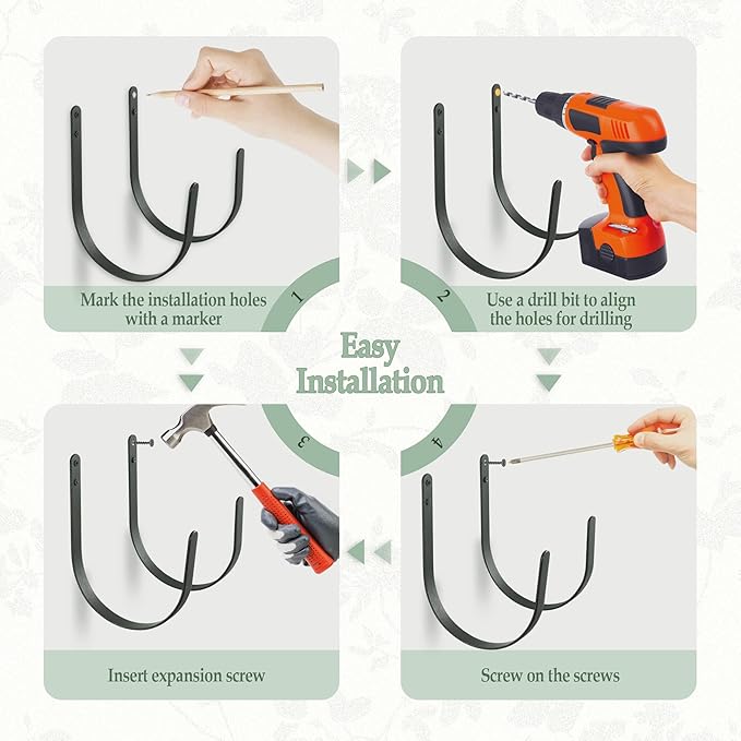 Hose Holders Wall Mount - Heavy-Duty Metal Garden Hose Hanger for Outside - Rust-Proof Hanging Hose Rack Hook Mount for Water Hose (4PCS)