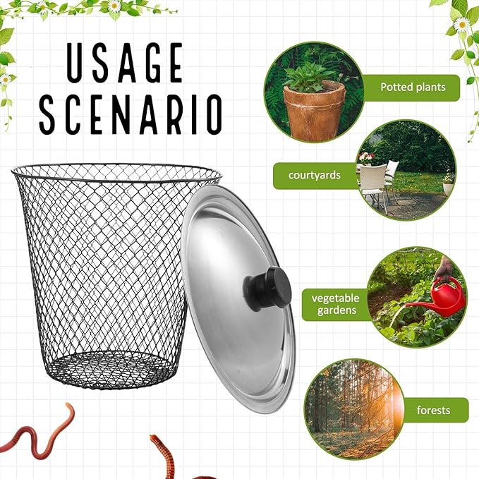8 Pcs Inground Worm Composter with Lids 8.1 x 8.1 x 5.9 Inch Farm Worm Compost Bin Outdoor for Recycling Kitchen Food Waste to Raised Garden Beds