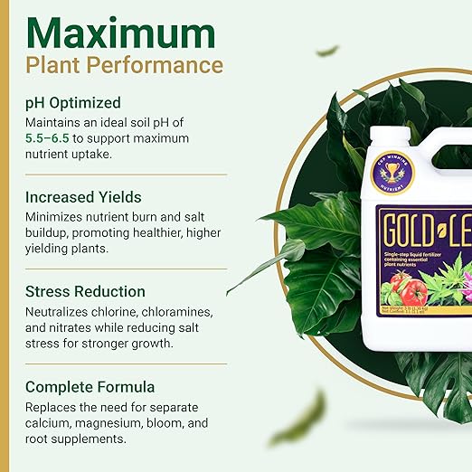 33.8 fl oz (1 Liter) Gold Leaf All-in-One Liquid Fertilizer | pH Balanced, Dechlorinates, No Additives Needed | Soil, Hydroponics, Coco | Complete Plant Food | Indoor & Outdoor, Tomatoes & Houseplants