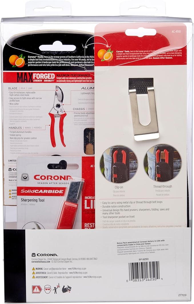 Corona Tools SP 6250 Aluminum Bypass Pruner Kit With Universal Tool Pouch and Carbide Sharpening Tool