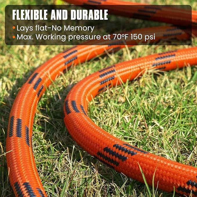 Flexible Garden Hose 50 ft, Non-Expanding Lightweight Water Hose, with 10 Pattern Sprayer, All Weather, Durable, Kink and Abrasion-Resistant, Leak-Free, Orange
