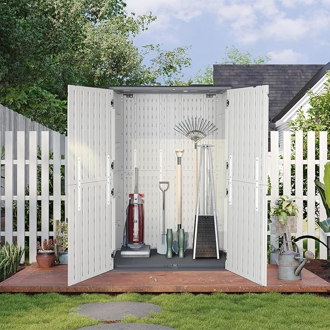 VINGLI Outdoor Storage Shed, Resin Storage Cabinet with Lockable Design, Weatherproof Tool Shed with HDPE Material, Resin Deck Box for Garden Tools, Pool Equipment, Garbage Cans, White (59 Cu.ft)