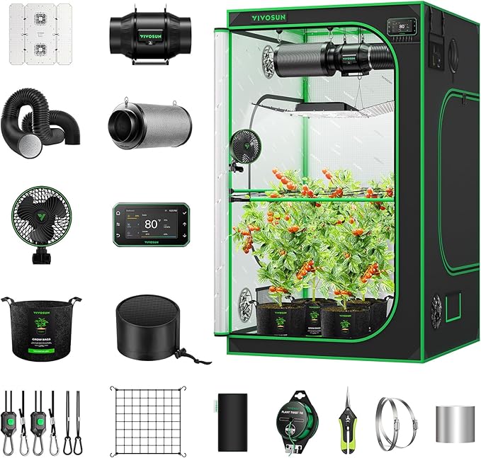 VIVOSUN Smart Pro Grow Tent Kit 4×4 Complete Smart Grow System WiFi-Integrated Automatic Control GrowHub E42A+, 2-in-1 Tunable Spectrum LED Grow Light, 360° Ventilation & Circulation Control System