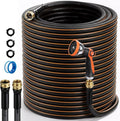 Garden Hose, 100ft 5/8" Heavy Duty Rubber Water Hose w/ 10-Mode Spray Nozzle, 550 PSI Burst, 360° Anti-Kink Swivel Connectors, All-Weather Flexible, Leakproof 3/4" Brass Male to Female Fittings