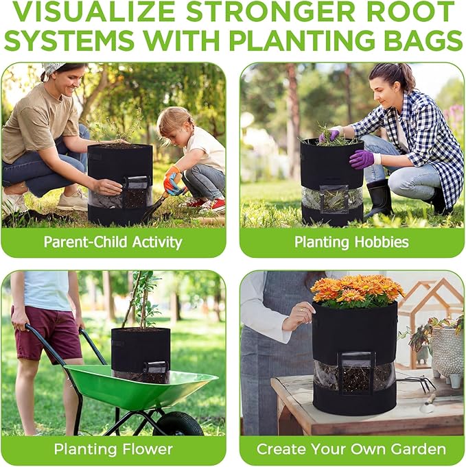 Baderke 2 Pack Visible Potato Grow Bags with Harvest Window, 360 Visibility Plant Grow Bags with Handles for Planting Potatoes, Tomatoes and Vegetables (20 Gallon,Black)