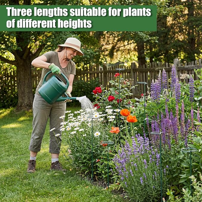 4 Pcs Plant Support Stakes, 12/24/36 Inch Adjustable Plant Support Stake Metal Round Ring Flower Supports Stakes Indoor Outdoor for Orchid, Peony, Rose, Amaryllis