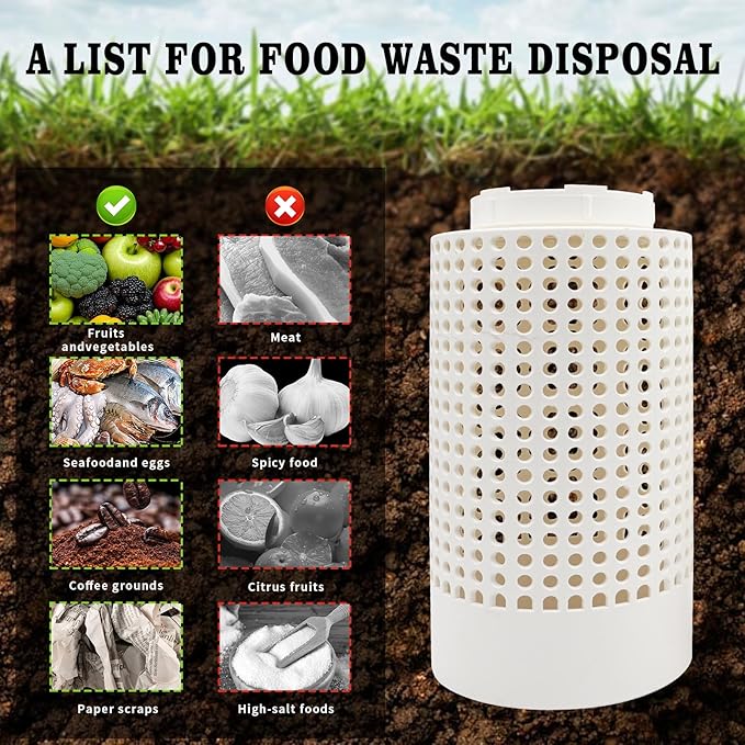 2 Pack Underground Compost Bin, Plastic Garden Worm Farm Outdoor for Organic Refuse, Compost Bin with Holes and Lid for Garden, Vegetable Patch, Backyard, Greenhouse