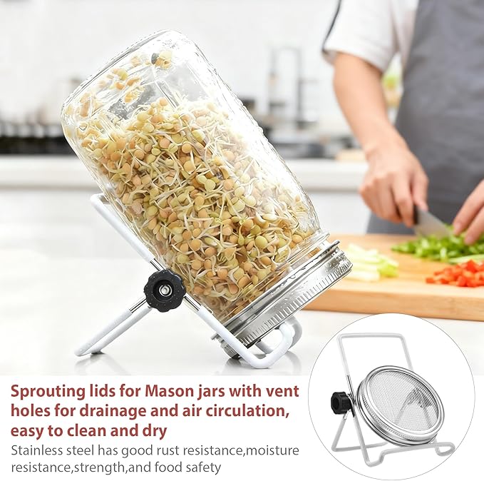 Seed Sprouting Jar Lid Kit with 9 Pack Stainless steel filter sheet and 4 Pack Stainless Steel Sprouting Stands for 86mm Wide Mouth Mason Jars for Growing Organic Sprouts 316 Stainless Steel（6 Pack）