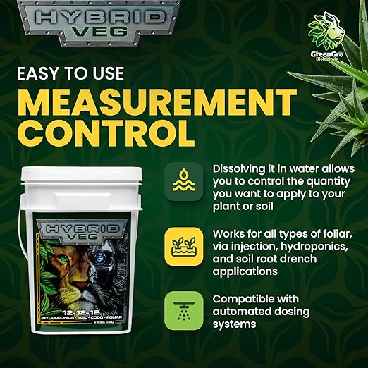GreenGro Hybrid Veg, Water-Soluble Fertilizer for Plants, Highly Concentrated Liquid Plant Food for Indoor & Outdoor Gardens 12-12-12 6lb