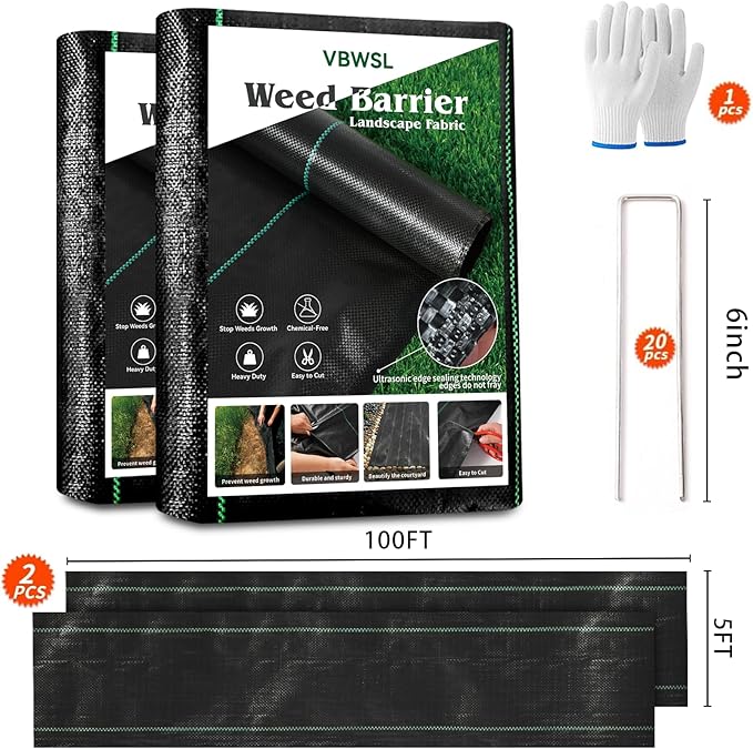 5 x 200FT Garden Landscape Fabric Weed Barrier Fabric Heavy Duty, Weed Blocker Fabric, Geotextile Fabric Under Gravel, Pathways, Driveway Fabric, Yard Landscaping Fabric Membrane(2 Pack 5x100FT)