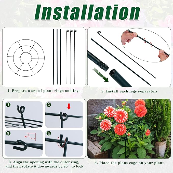 3 PCS 30"H x 13.8"D Peony Cages and Supports, Large Grow Through Plant Supports for Outdoor Plants, Heavy Duty Metal Peony Support Cage Plant Brace Flower Support Rings for Vegetables Roses Tomatoes