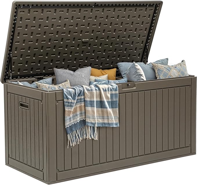 YITAHOME 320 Gallon Double-Wall Deck Box with Divider & Side Handles, Outdoor Large Storage for Patio Furniture Cushions, Garden Pool Accessories, Water Resistant & Lockable