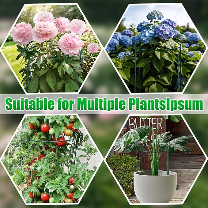 8 Pack Peony Cages and Supports, 10" W x 16" H Plant Support Plant Stakes, Grow Through Plant Supports for Outdoor Plants, Plant Brace Flower Support Rings Hoops for Vegetables,Rose,Tomato,Orchids