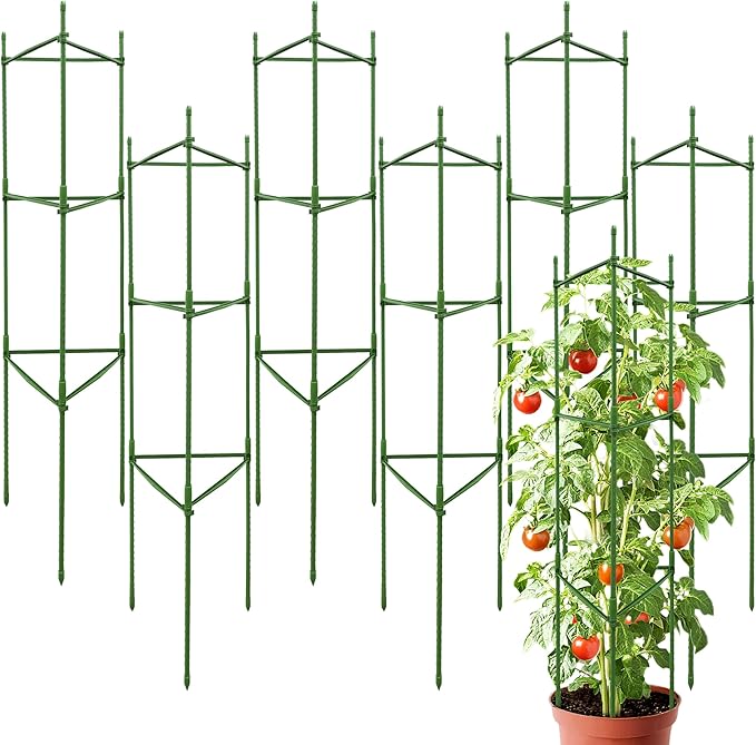 8 Pack 48 Inch Tomato Cages for Garden, Triangle Metal Plant Support with Rust-Resistant Coating, Heavy Duty Tomato Trellis for Raised Bed, Pots, Cucumbers, Peppers & Climbing Plants