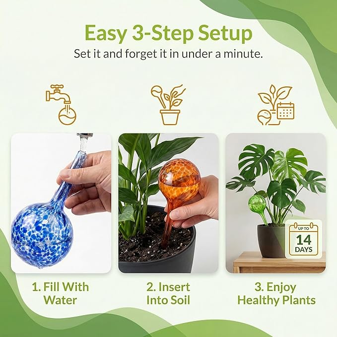 Automatic Plant Watering Globes Self Watering Planter Inserts (Set of 4) | Hands Free Multicolor Glass Bulbs | Planter Spikes to Support Indoor & Outdoor Plant Health (100ml)