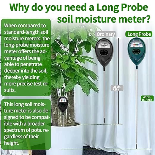 Pack of 2 Soil Moisture Meter, Long Probe for Deep Use, Deep Penetration Moisture Meter, Plants, Soil Moisture Sensor, Plants Moisture Meter, Watering Indicator