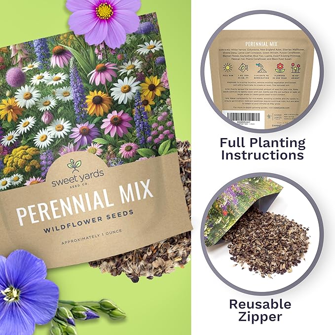 Perennial Wildflower Seeds Mixture - Bulk 1 Ounce Packet - Over 15,000 Pure Live Seed - Open Pollinated and Non GMO…