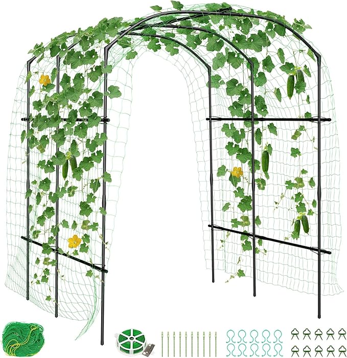 SUNYRISY Garden Arch Trellis for Climbing Plants Outdoor Gardening, 87" H x 70" L x 75" W Metal Core Tall Plant Support for Raised Bed Planting Cucumber Tomato Flowers Vegetables