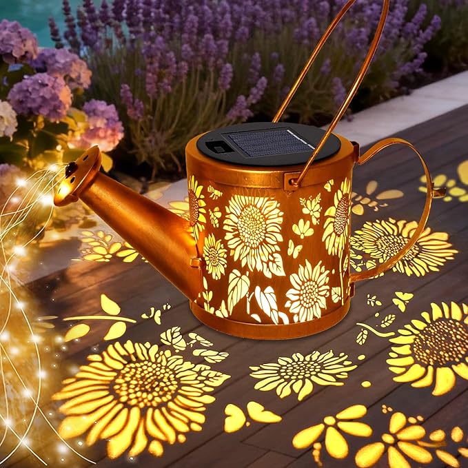 Solar Watering Can Lights, Sunflower Decorative Hanging Lantern Solar Lights Outdoor Waterproof, Gifts for Mom Women Grandma Mother's Day, Retro Metal Garden Decor for Outside Yard Patio Lawn